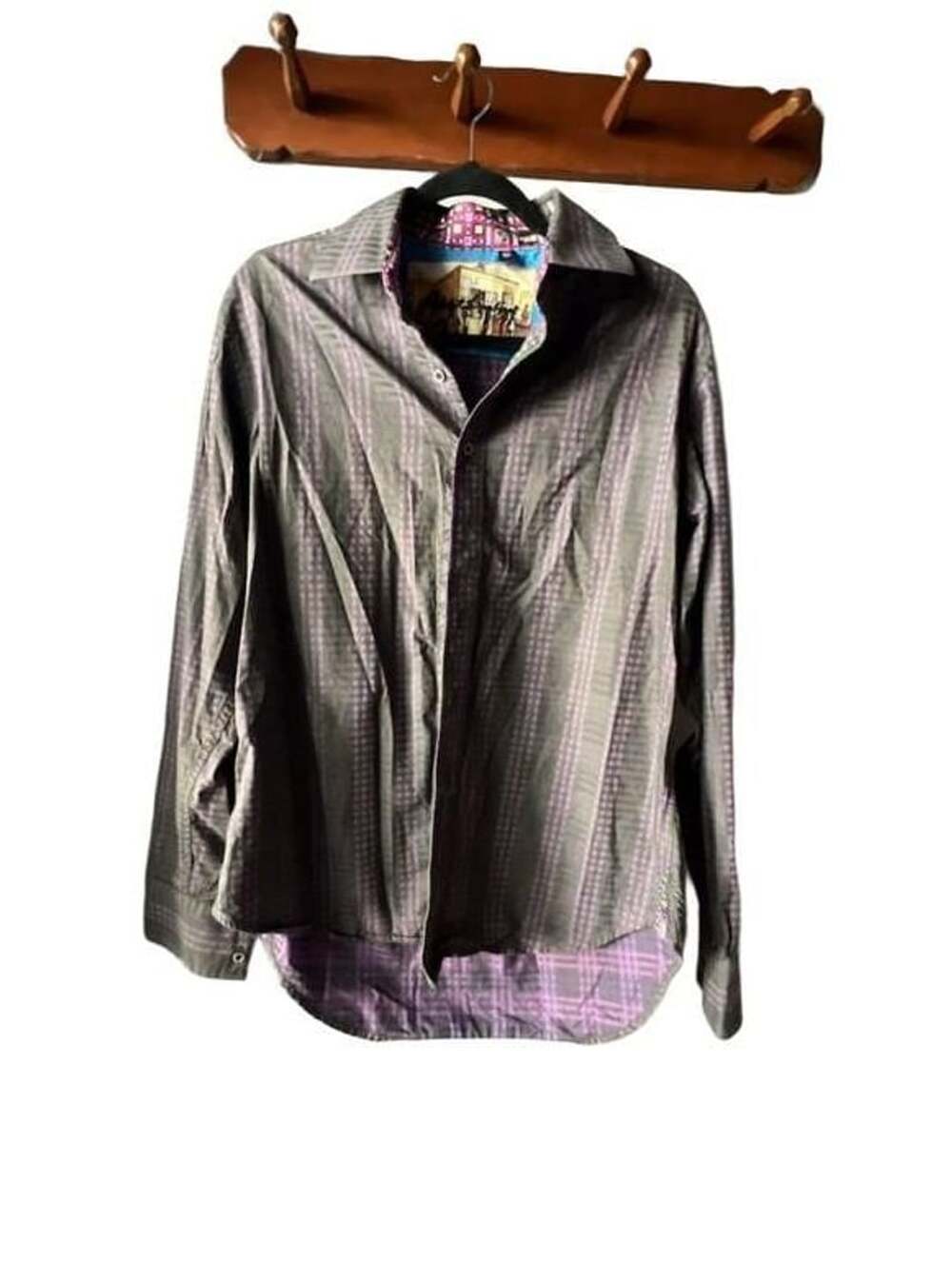 Robert Graham Button Down Shirt Size L Purple Plaid